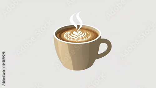 Steaming Cup of Coffee with Latte Art