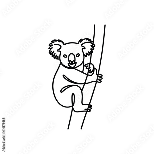 Black line art koala clinging to a tree branch animal wildlife