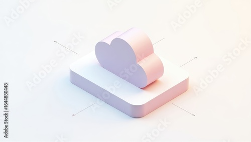 Finops. 3D pink cloud icon on white platform minimal technology concep
