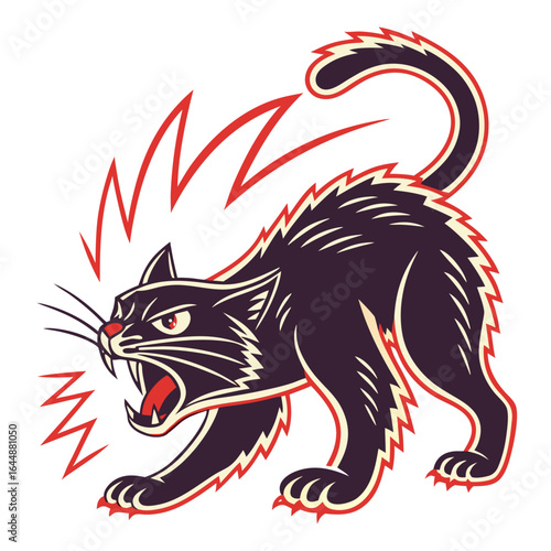 A hissing angry black cat