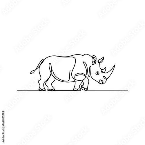 Black line art rhinoceros standing on a white background animal wildlife