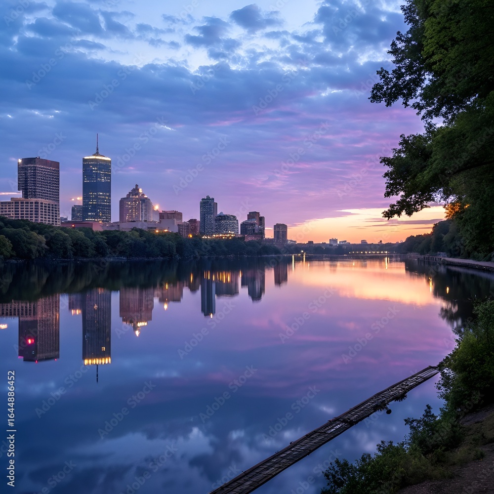 Naklejka premium sunset on the river