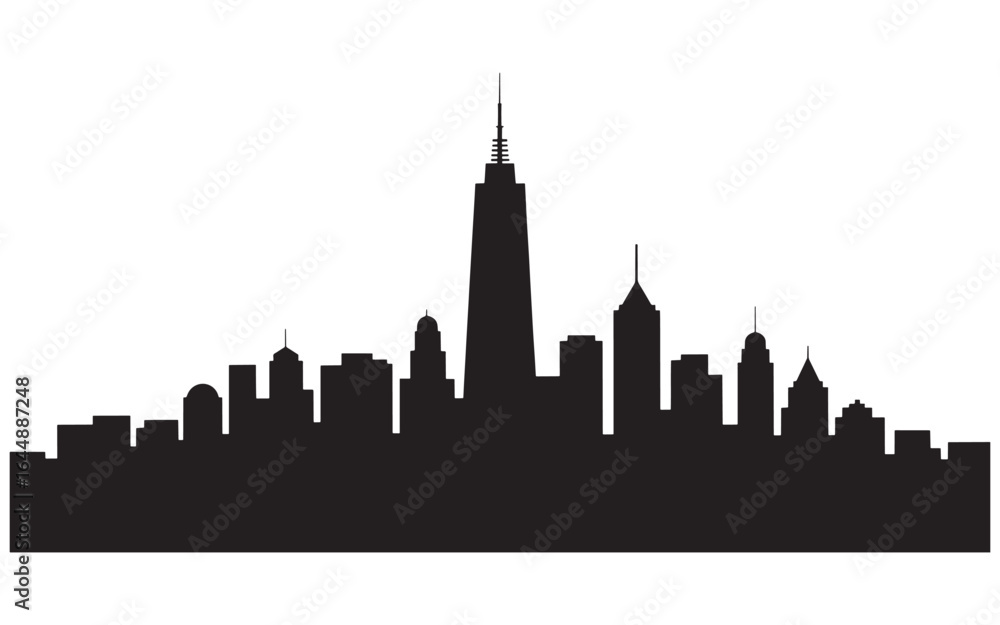 Fototapeta premium A Striking Silhouette of a Modern Cityscape A Black and White Vector Illustration Depicting Urban Architecture and Skyline