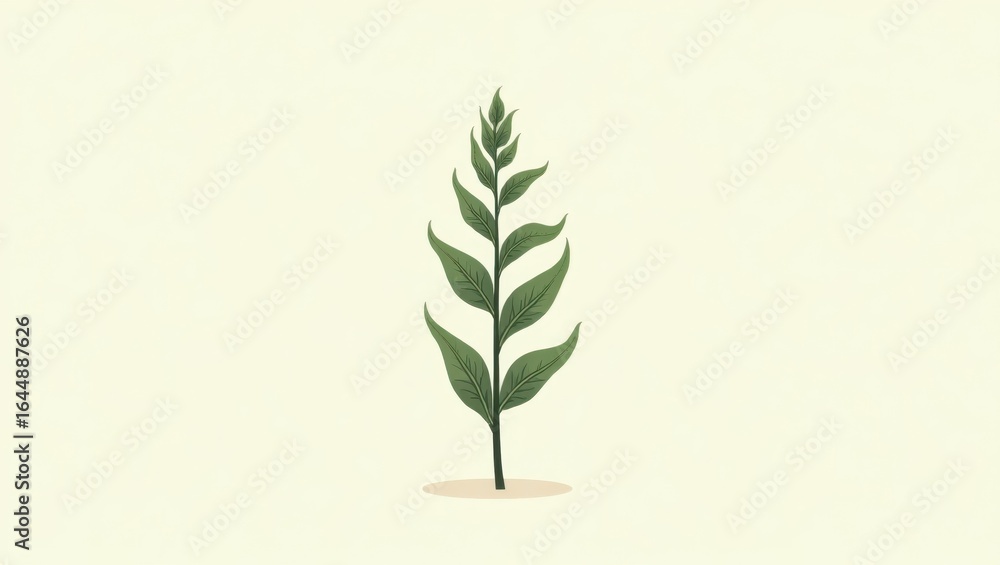 Fototapeta premium Mullein. Green plant leaves branch isolated minimalistic design backgr