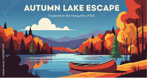 A Lone Canoe on an Autumn Lake