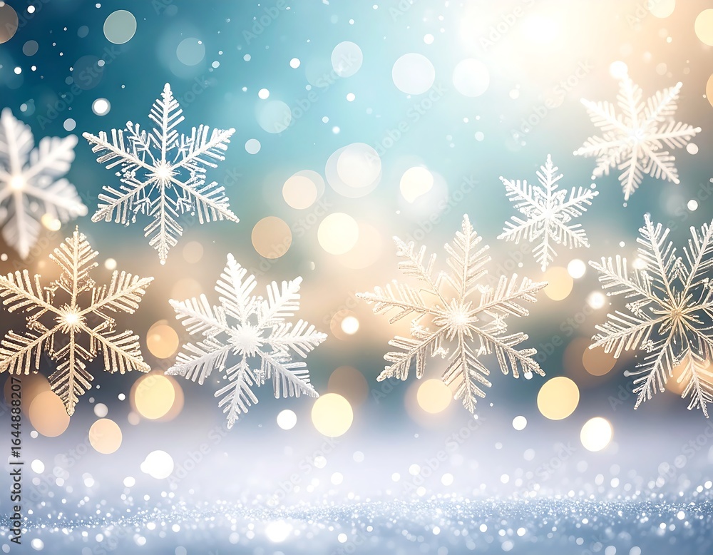 Naklejka premium Sparkling snowflakes on a bokeh background