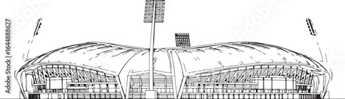 Illustration of a stadium architecture design in black and white