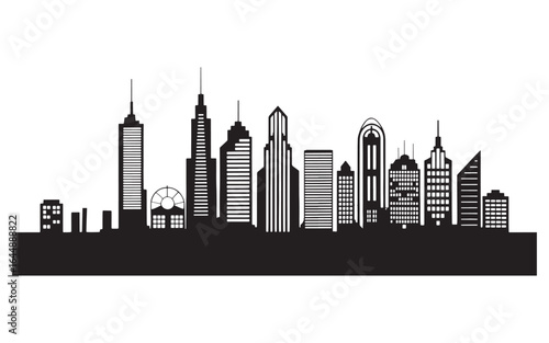 Cityscape Silhouette A Modern Urban Landscape Featuring Skyscrapers and Buildings Against a White Background Expressing Architectural Grandeur