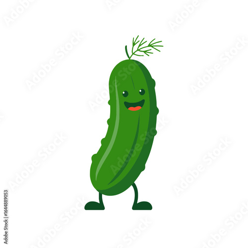 Cheerful cartoon pickle character standing with a friendly smile and arms in an imaginative setting
