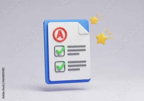 Excellent academic achievement illustrated by a report card with an a grade and completed tasks symbolizing success and high performance