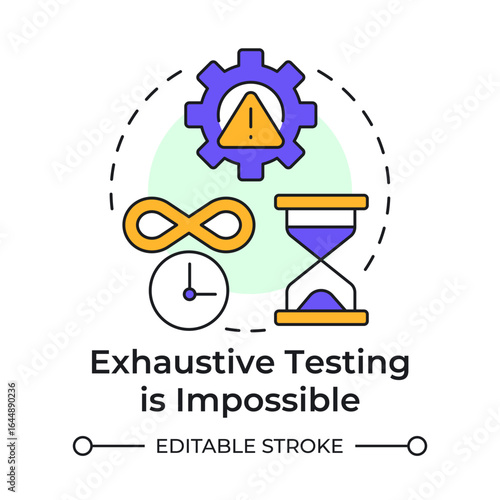 Exhaustive testing is impossible multi color concept icon. Time management, control. Round shape line illustration. Abstract idea. Graphic design. Easy to use in infographic, presentation