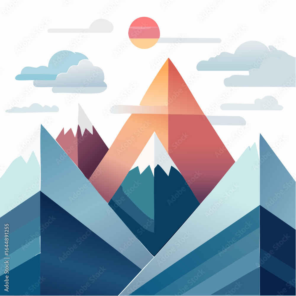 Fototapeta premium Stylized mountains in geometric layers with smooth color changes.