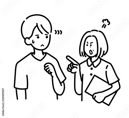 医師に物申す看護師のイラスト　線画のみ