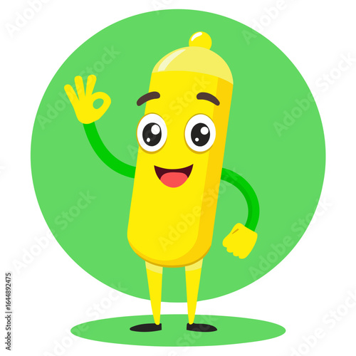 Happy condom character giving an ok sign, isolated on white background