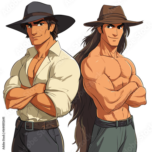 Cartoon drawing line zorro & tarzan  , vector style simple color