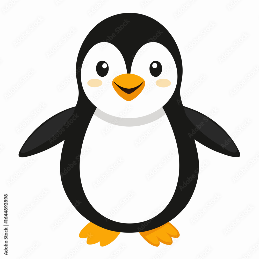 Obraz premium Cute cartoon penguin standing, isolated on white background
