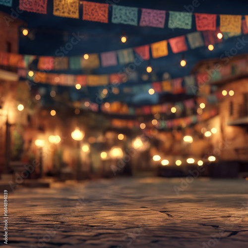 Wallpaper Mural Mexican Night Festival Product Mockup Template – Cobblestone Street with Colorful Papel Picado, String Lights, and Blurred Festive Background for Branding, Packaging, or Design Showcase Torontodigital.ca