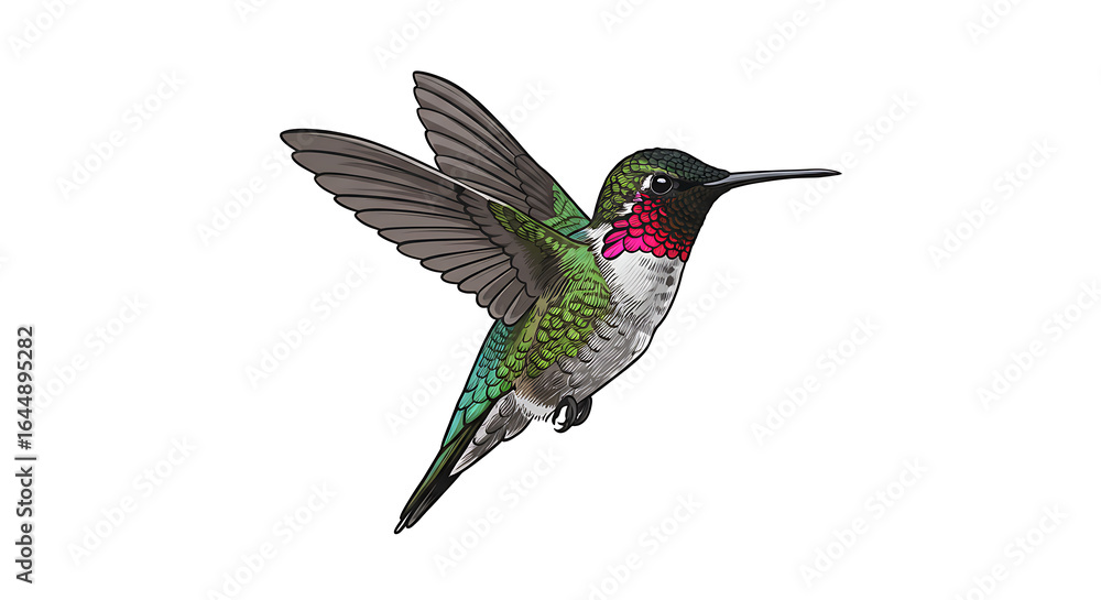 Fototapeta premium Stunning Hummingbird in Flight: Vibrant Colors & Detailed Wings
