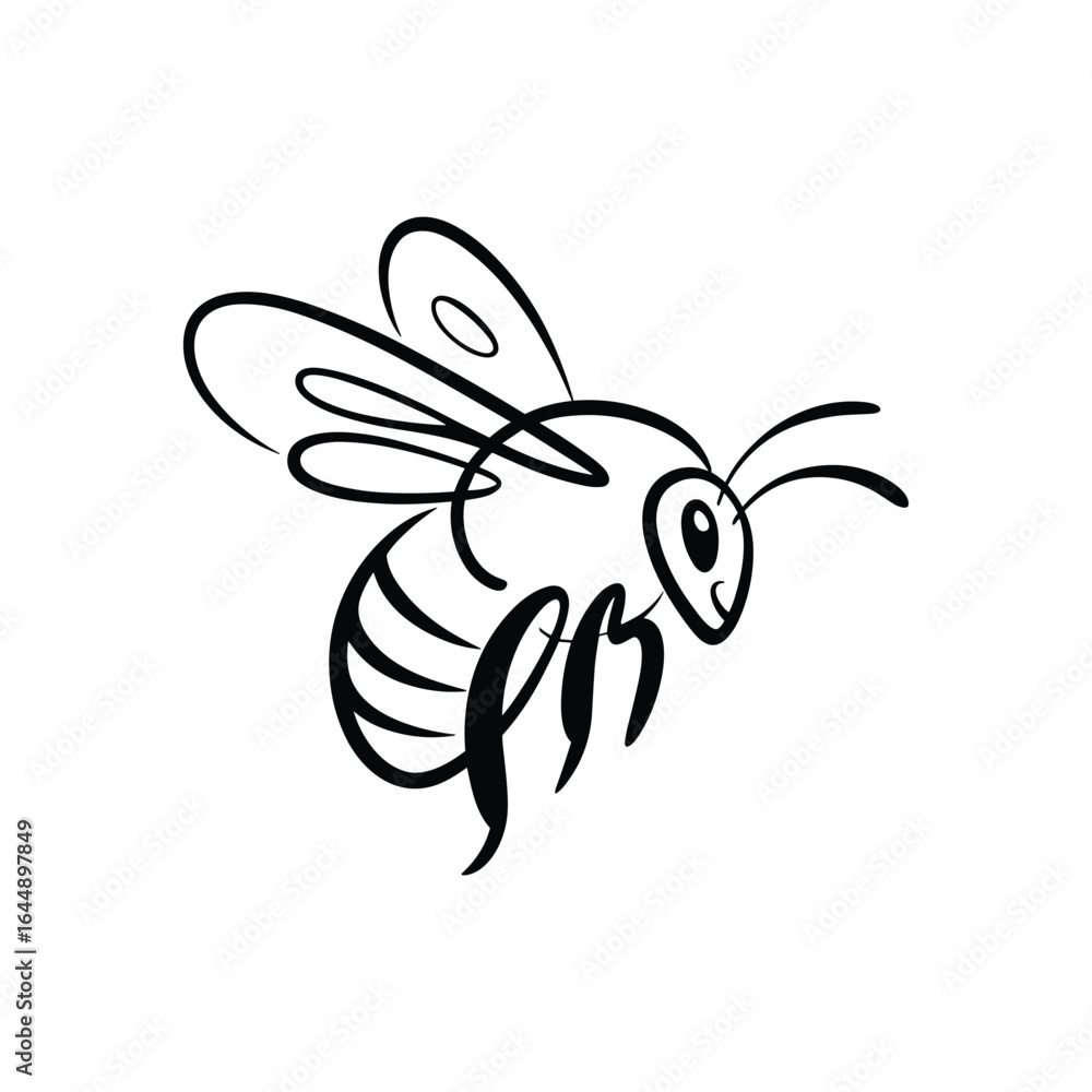 Obraz premium Stylized black line art of a flying bee insect wings