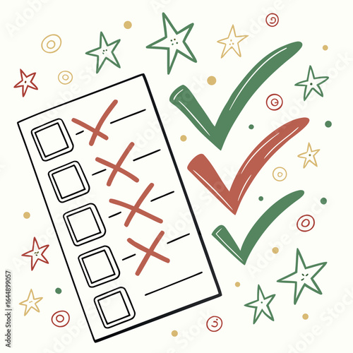 Festive Checklist with Stars and Circles Declining Options and Approving Alternatives Creating a Playful and Engaging Design