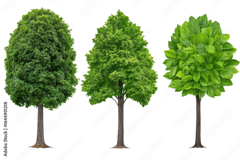 Fototapeta premium Three Green Trees Isolated on Transparent Background