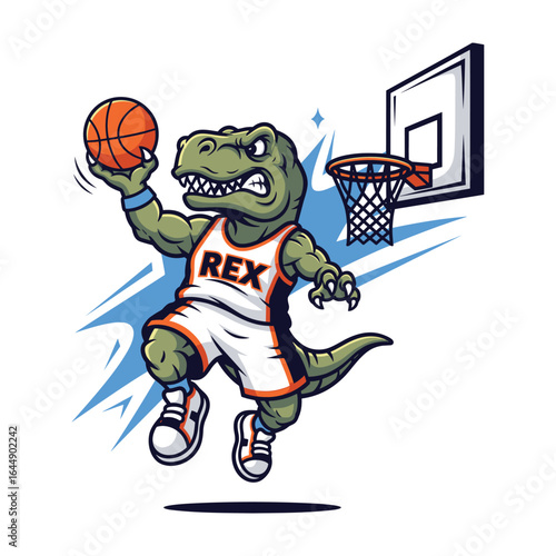 Fierce T-Rex Playing Basketball Dunk