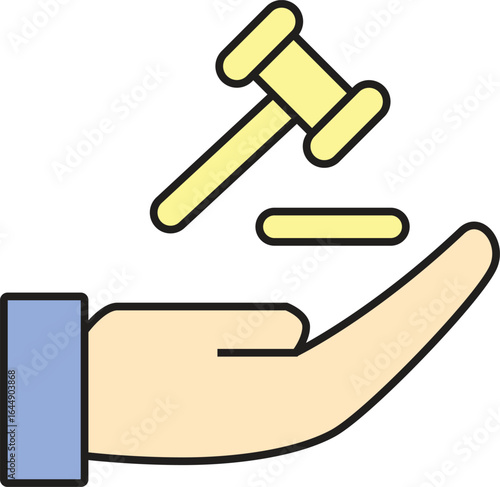 Judge Gavel Above Hand Icon Representing Legal Decision, Court Judgment, Justice System, and Law Authority
