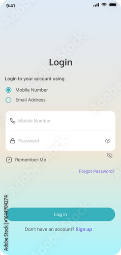 ui/ux design of login screen of a mobile app