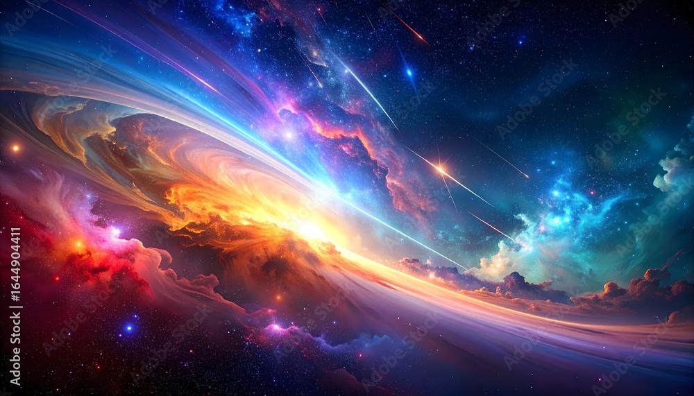 Obraz premium Colorful Cosmic Landscape with Shooting Stars and Nebulae