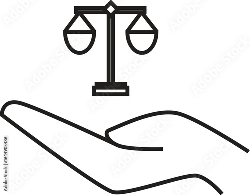 Minimalist Line Art of Hand Holding Justice Scale Symbol for Law, Fairness, and Legal Protection Concept Design