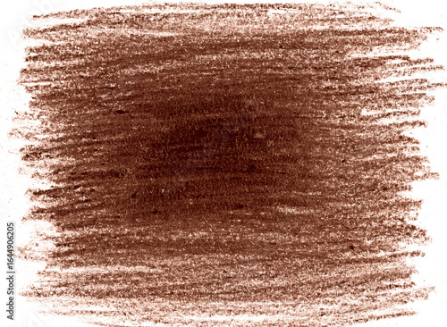 Horizontal strokes of brown on white background. Texture of wax crayons, chalk. In center of background there is dark spot that becomes lighter towards the edges. Gradient. Different shades of brown.