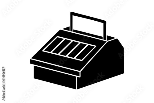 Cash register machine electronic device business finance silhouette vector illustration