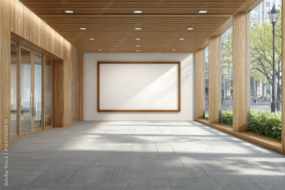 Fototapeta premium Empty modern hallway with large blank canvas