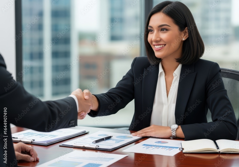 Businesswoman shaking hands with a colleague during a meeting Businesswoman shaking hands with a colleague during a meeting