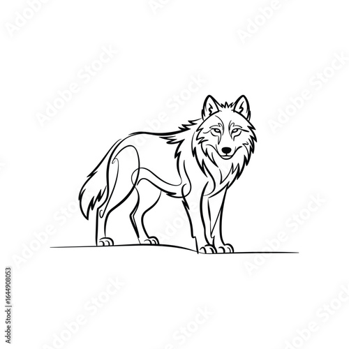 Elegant wolf standing on a line art landscape animal wildlife