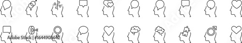 Brain and Mental Health Line Icon Collection. Minimalistic Linear Pictogram for Web and Graphic Design, Apps, Banners, Social Network and Cards