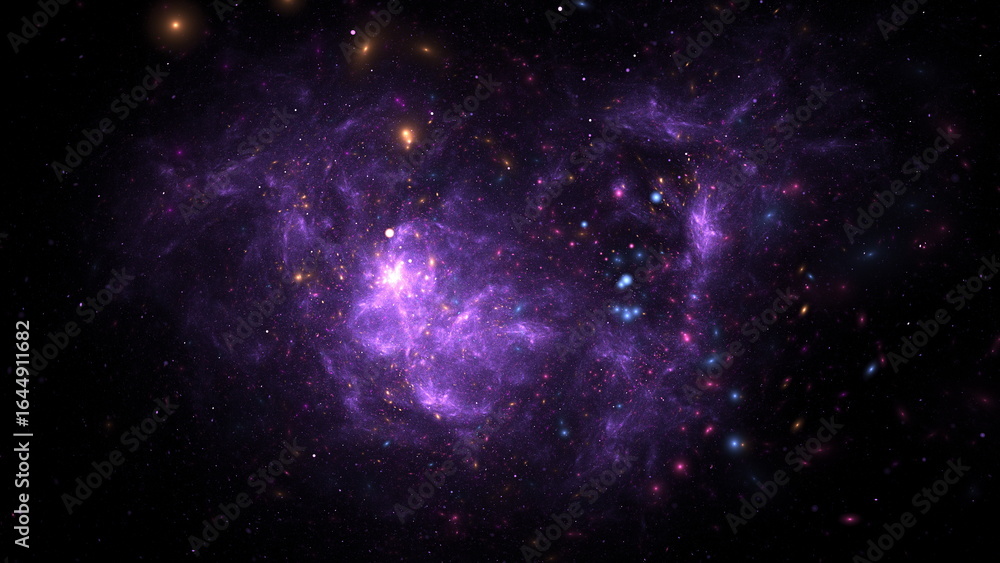 Φωτογραφία breathtaking view of a distant galaxy showcasing swirling purple clouds, bright stars, and cosmic phenomena in the vastness of space, inviting awe and curiosity about the universe