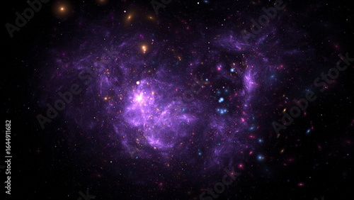 Vászonkép breathtaking view of a distant galaxy showcasing swirling purple clouds, bright stars, and cosmic phenomena in the vastness of space, inviting awe and curiosity about the universe