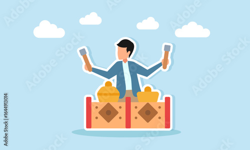 Young man playing traditional gamelan musical instrument illustration of appreciation for music day celebration or music festival