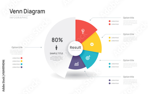Venn diagram business infographic circle chart template 5 options, presentation with venn diagram elements vector illustration.