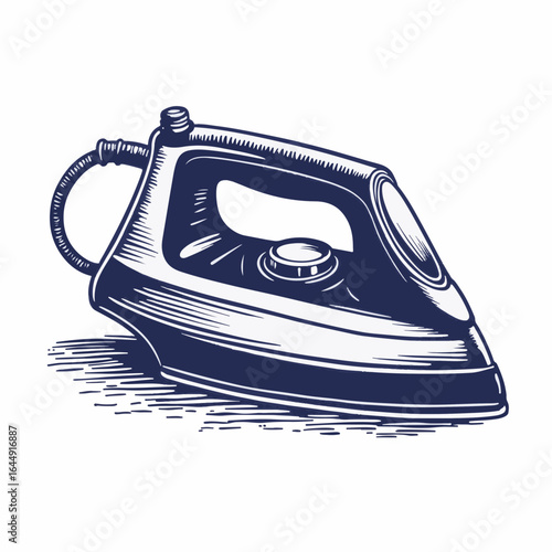 Illustrative iron design, a household appliance for removing wrinkles from clothes. Iron is perfect for pressing and steaming garments with precision and care. Presenting iron in a simple format,