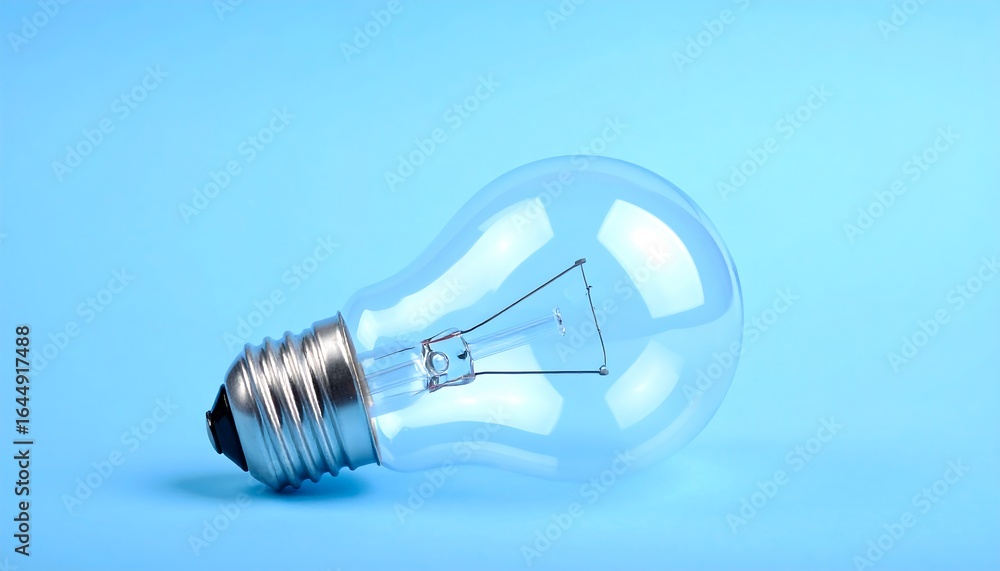 Clear Lightbulb Lying on its Side Against a Light Blue Background Clear Lightbulb Lying on its Side Against a Light Blue Background
