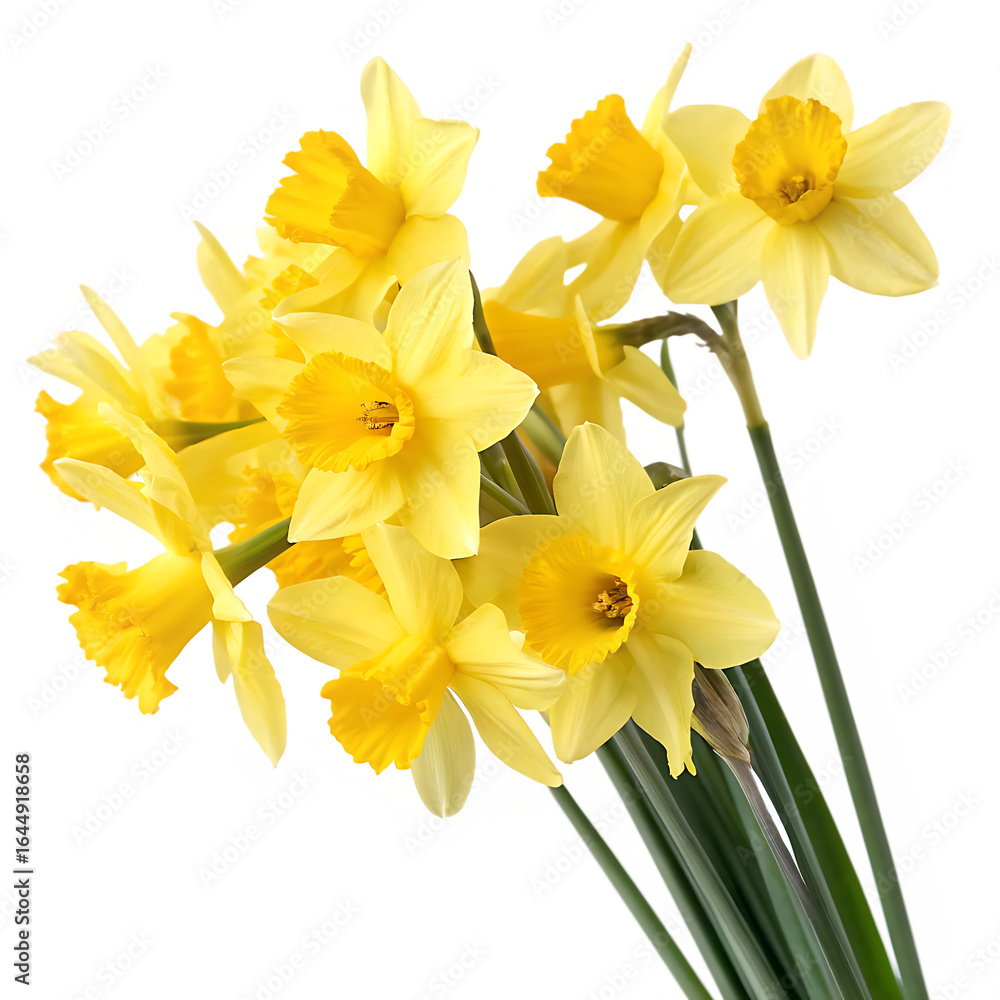 Fototapeta premium A beautiful bunch of yellow daffodil spring flowers isolated on a transparent background png
