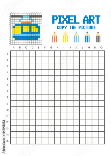 Copy the picture grid drawing worksheet for kids. Pixel art gondola lift
