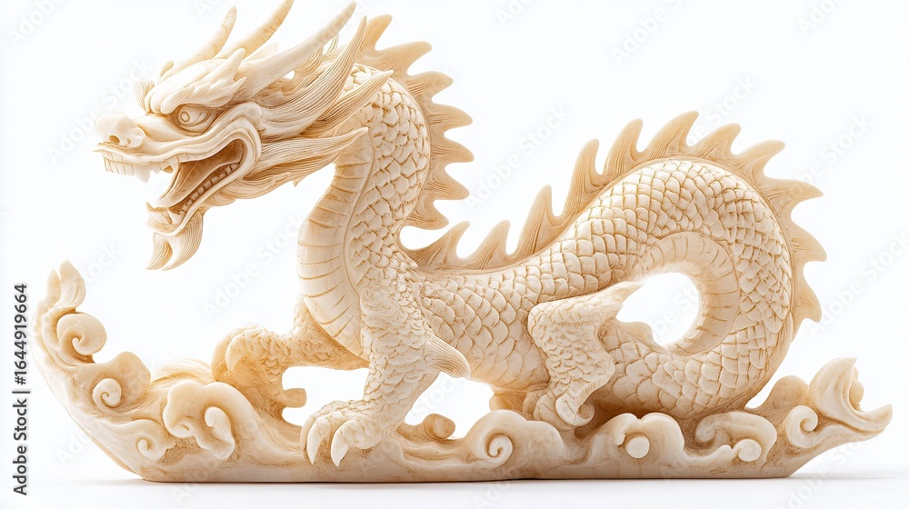 Obraz premium Elegant ivory sculpture featuring a traditional Chinese dragon with intricate detailing showcasing