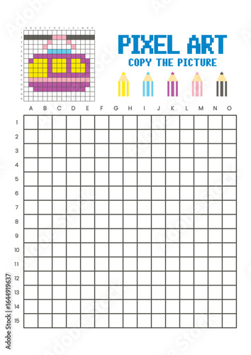 Copy the picture grid drawing worksheet for kids. Pixel art gondola lift