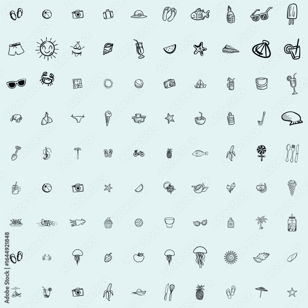 Naklejka premium summer icon set black and flat