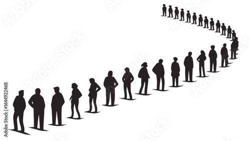 Silhouette people waiting in line queue crowd social distance black and white illustration vector design