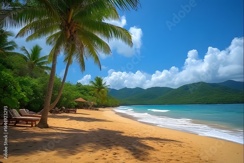 Breathtaking tropical beach paradise with turquoise ocean and swaying palm trees for ultimate vacation dreams