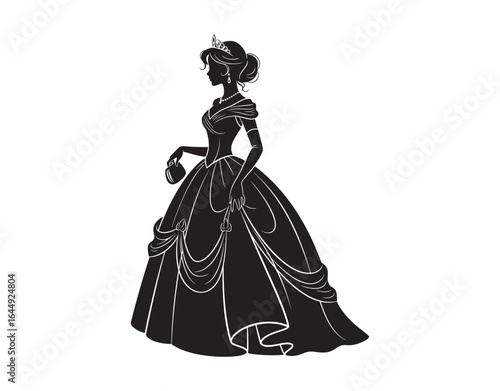 Silhouette vector illustration of a princess in a formal dress

